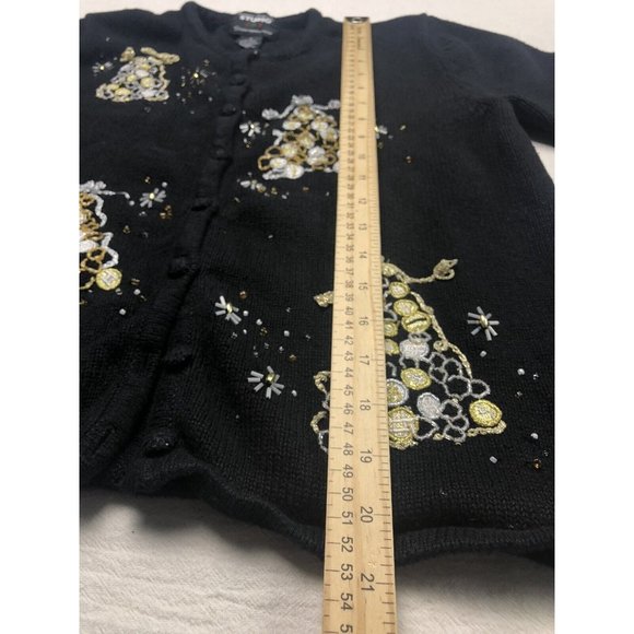 STUDIO JOY Christmas Sweater Sz S Silver Gold Jeweled Trees Designers Originals - Picture 9 of 9